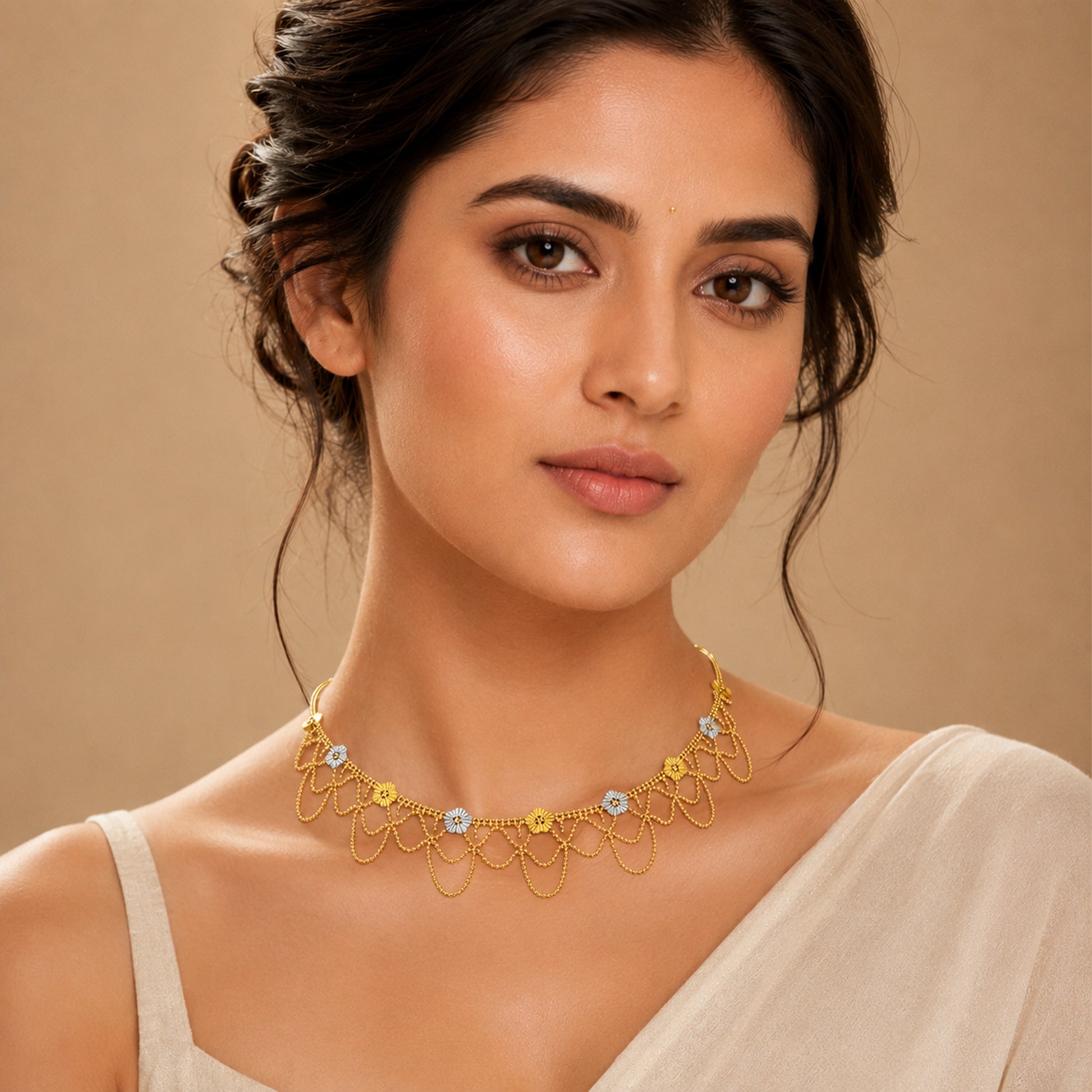 18K Fancy Lattice Gold Necklace by Manuvel Malabar Jewellers, detail view 3