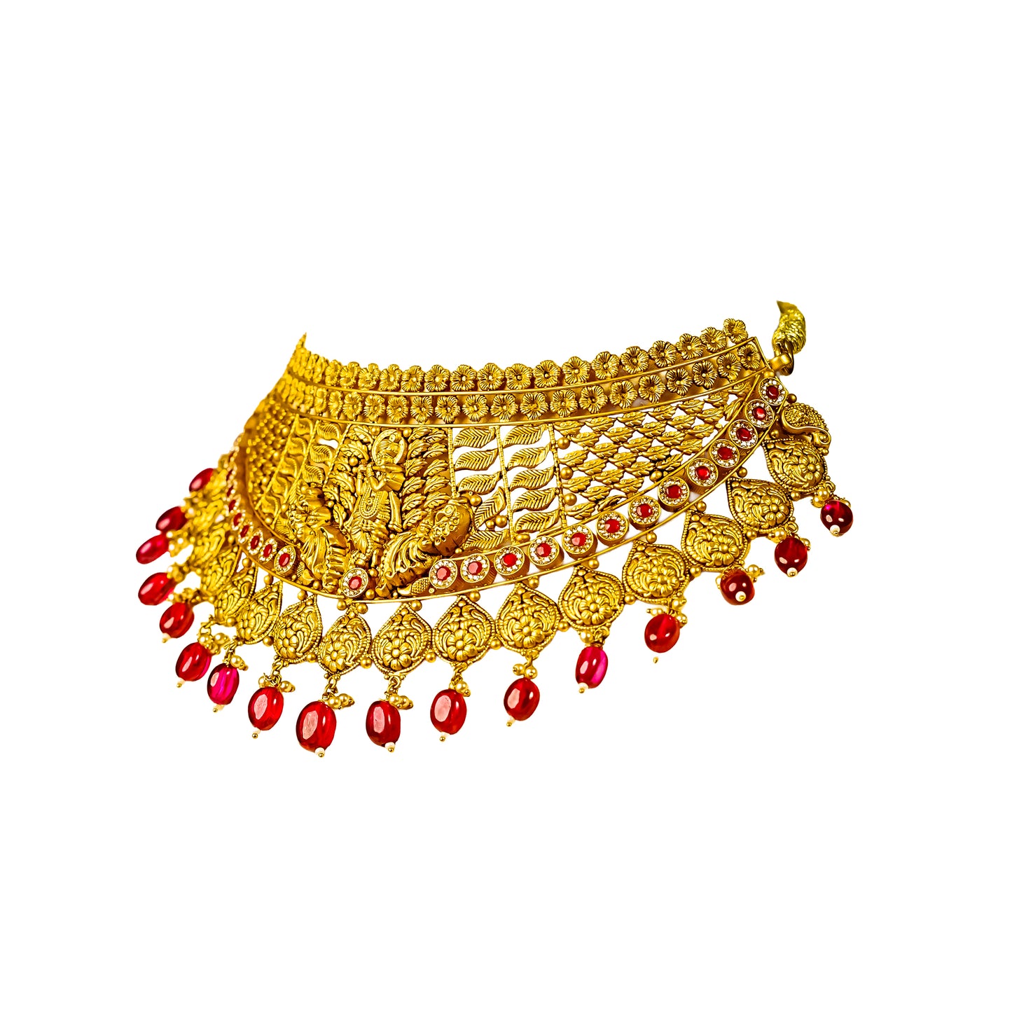 22K Antique Ruby Gold Choker Necklace by Manuvel Malabar Jewellers, detail view 3