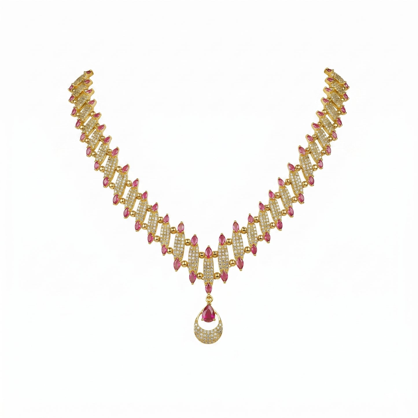 22K Uncut Diamond Ruby V Necklace by Manuvel Malabar Jewellers
