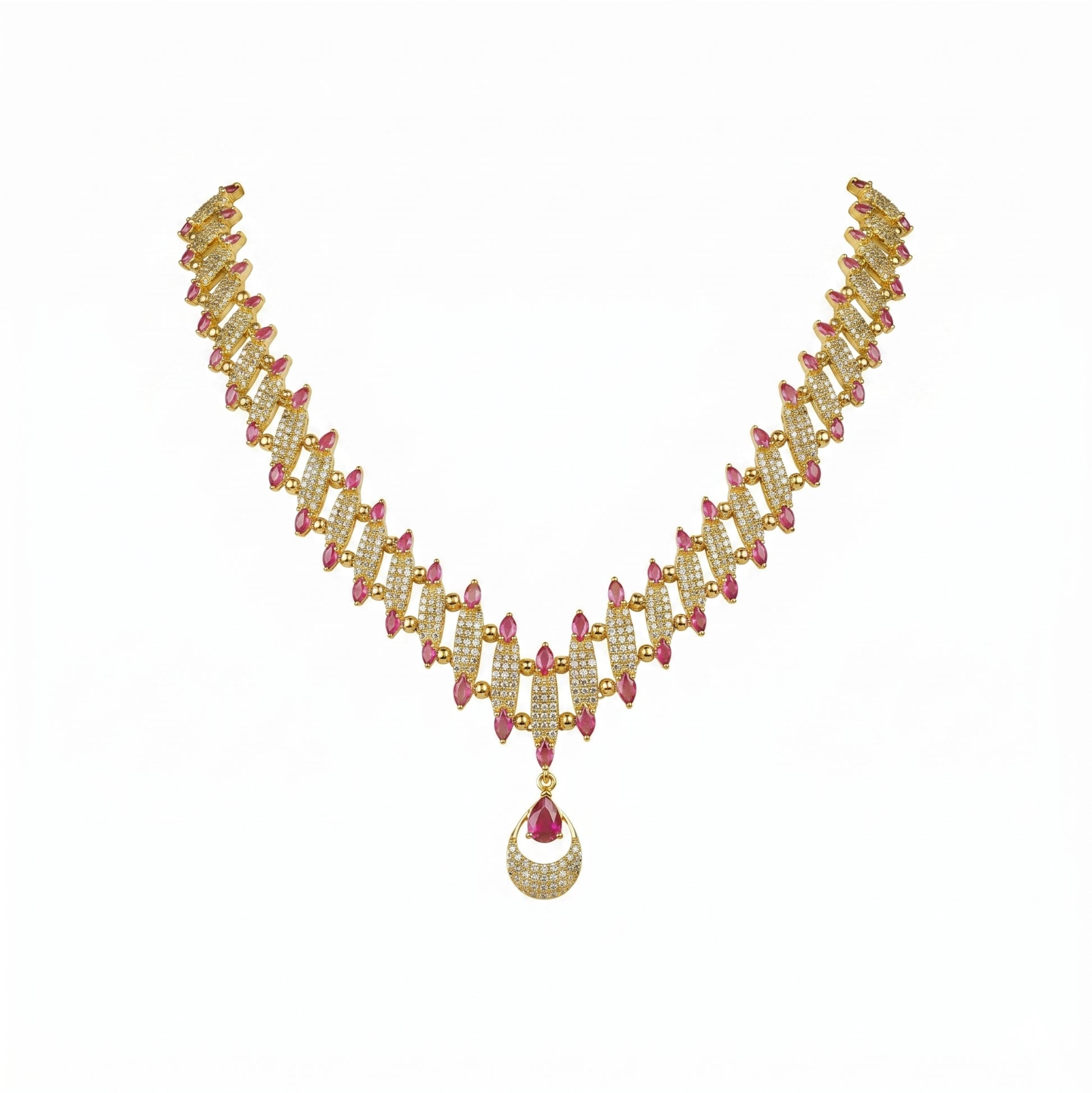 22K Uncut Diamond Ruby V Necklace by Manuvel Malabar Jewellers