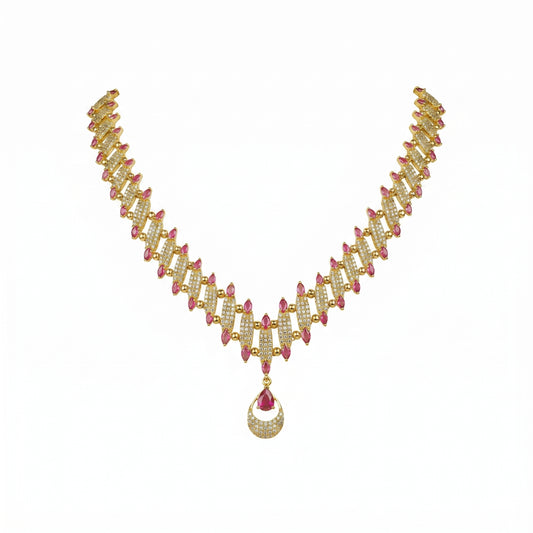 22K Uncut Diamond Ruby V Necklace by Manuvel Malabar Jewellers