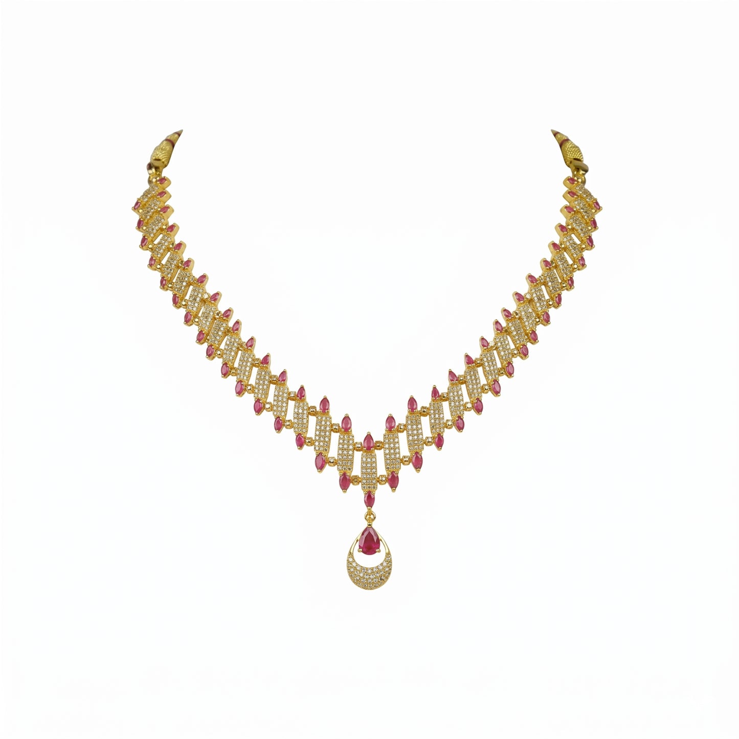 22K Uncut Diamond Ruby V Necklace by Manuvel Malabar Jewellers, detail view 2