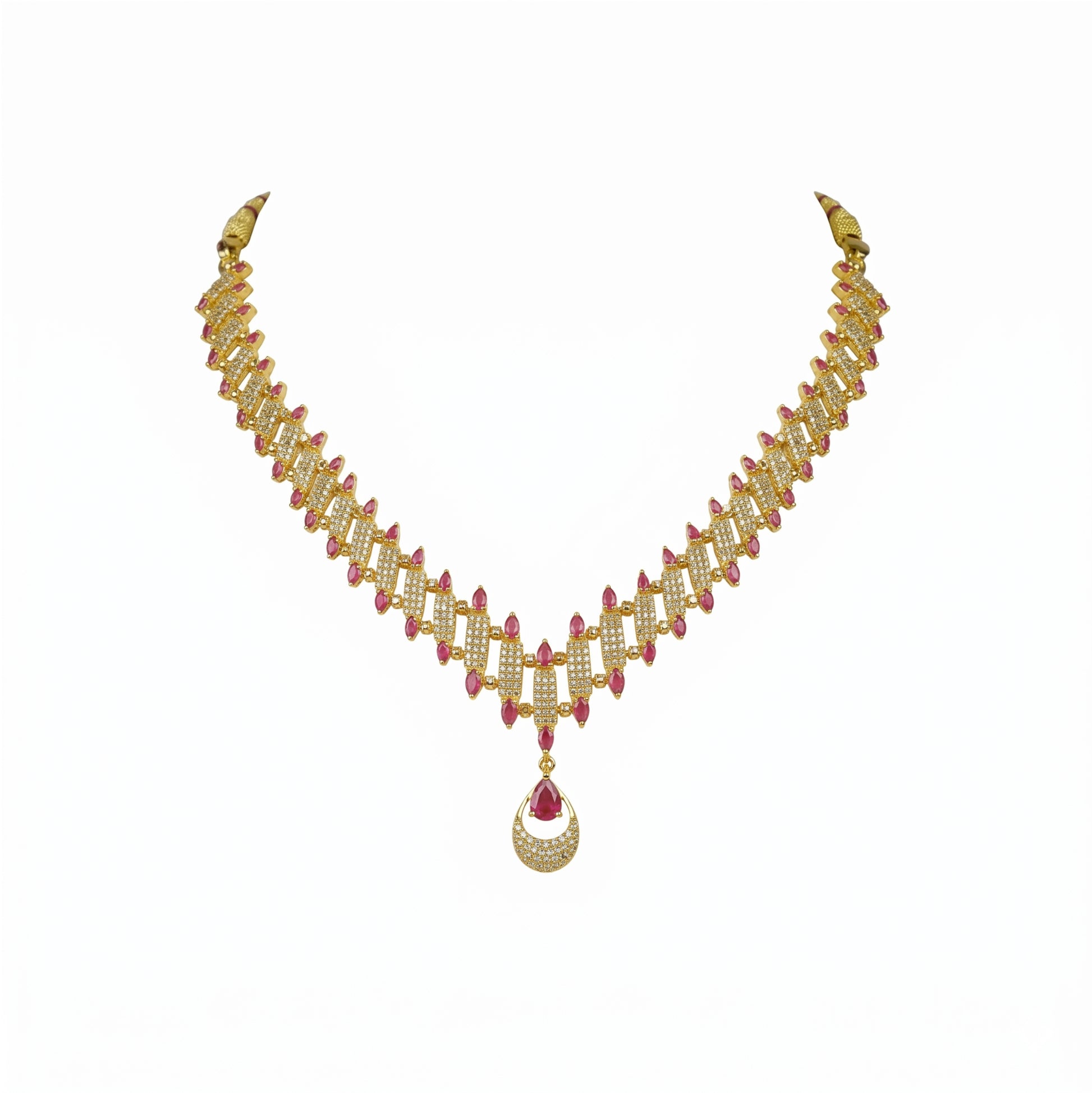 22K Uncut Diamond Ruby V Necklace by Manuvel Malabar Jewellers, detail view 2