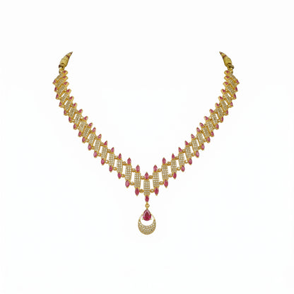 22K Uncut Diamond Ruby V Necklace by Manuvel Malabar Jewellers, detail view 2