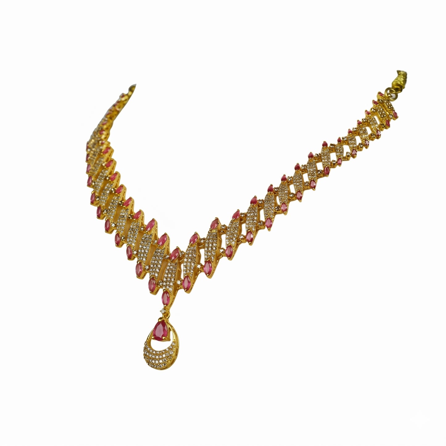 22K Uncut Diamond Ruby V Necklace by Manuvel Malabar Jewellers, detail view 3