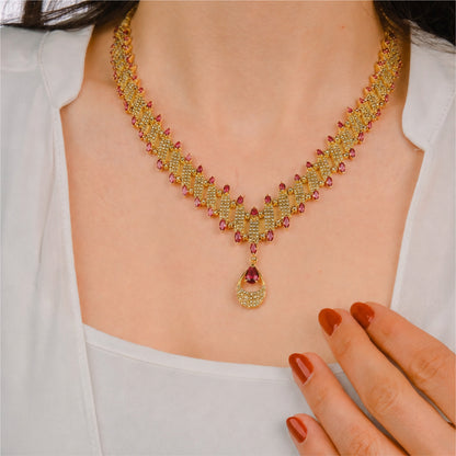 22K Uncut Diamond Ruby V Necklace by Manuvel Malabar Jewellers, detail view 4