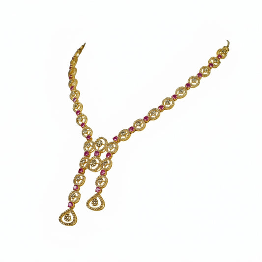 22K Uncut Diamond Ruby Drop Necklace by Manuvel Malabar Jewellers, detail view 2