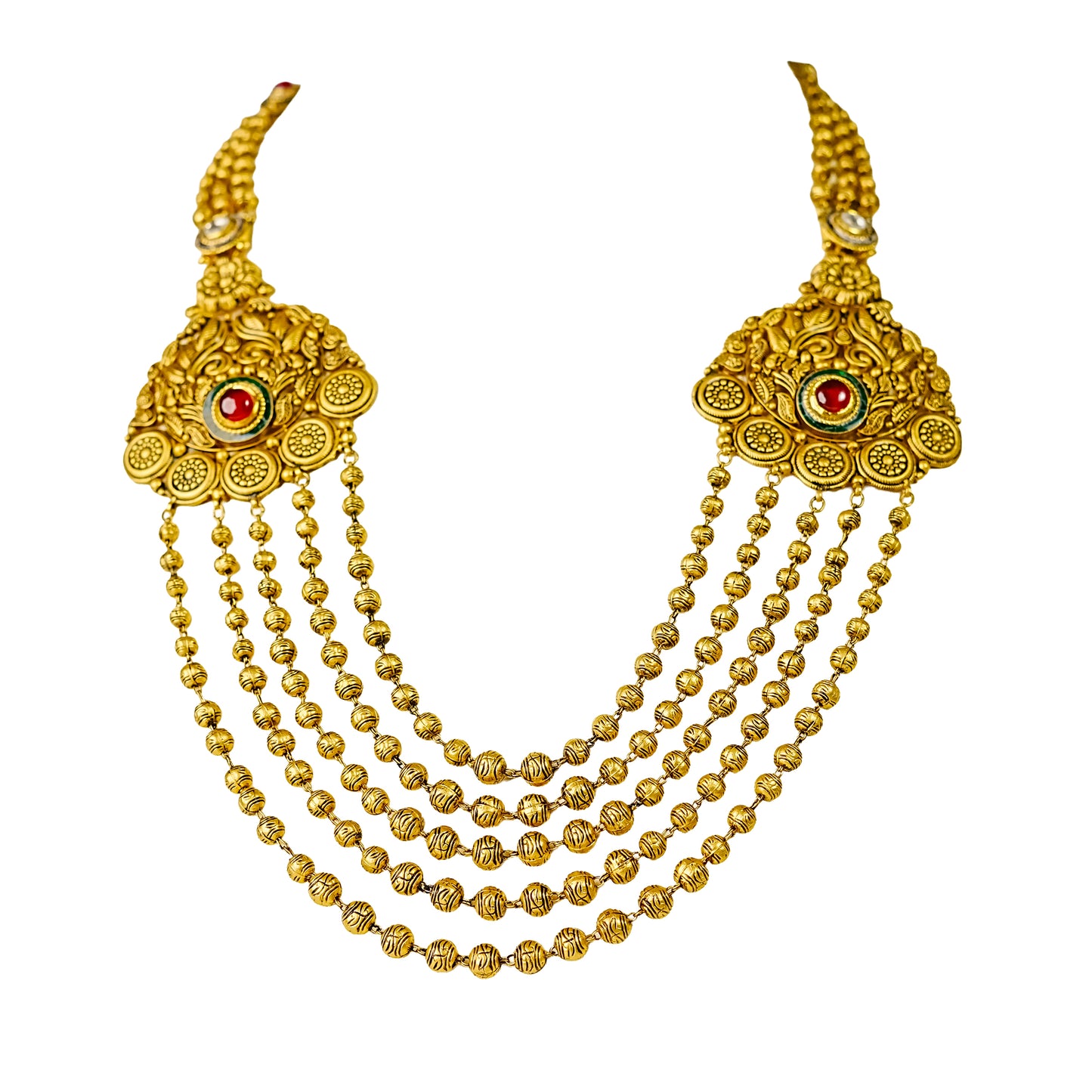 22K Antique Kundan Long Necklace by Manuvel Malabar Jewellers