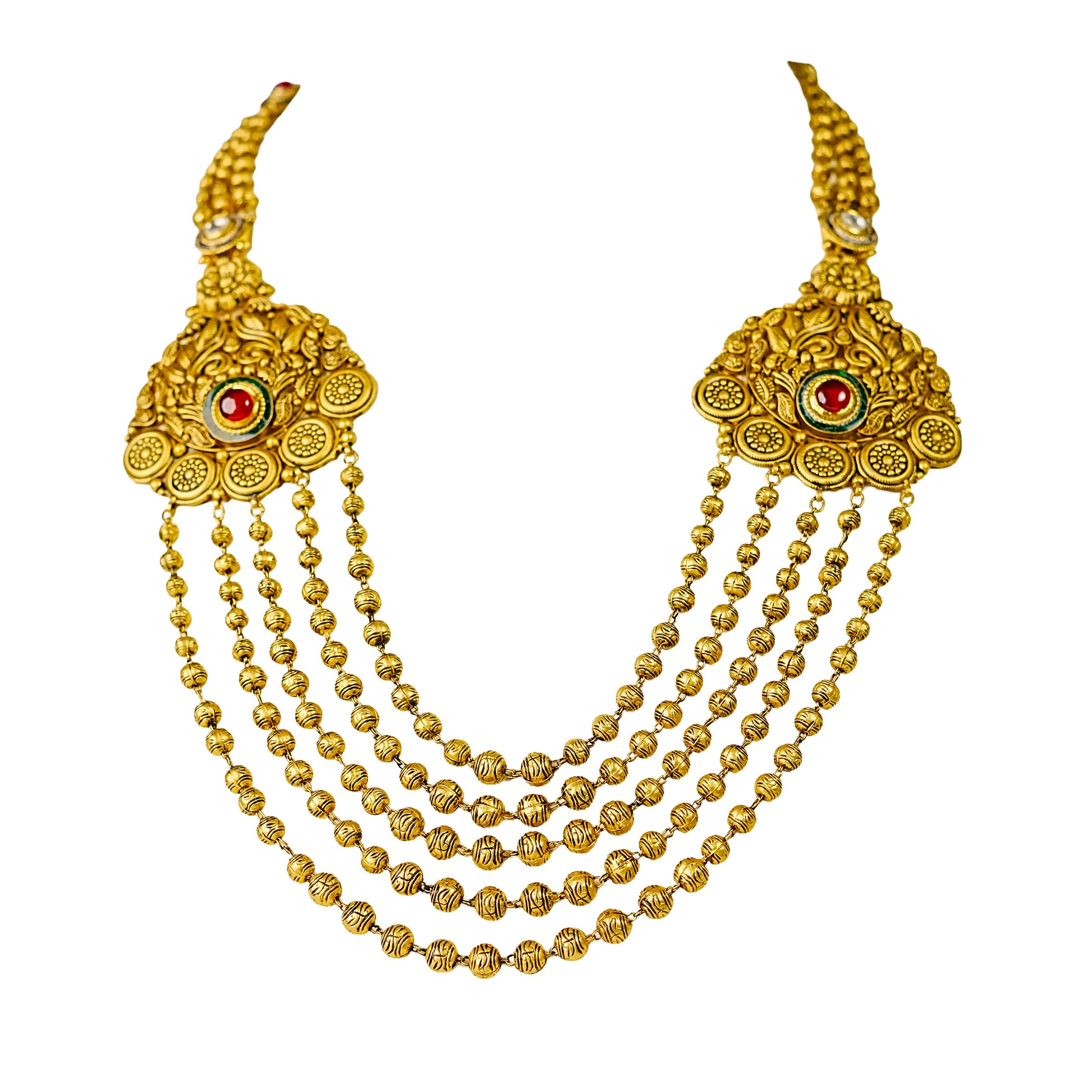22K Antique Kundan Long Necklace by Manuvel Malabar Jewellers