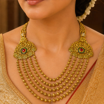 22K Antique Kundan Long Necklace by Manuvel Malabar Jewellers, detail view 3
