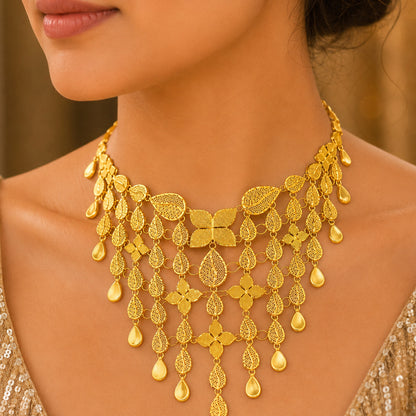 22K Turkish Leaf Gold Necklace by Manuvel Malabar Jewellers, detail view 3
