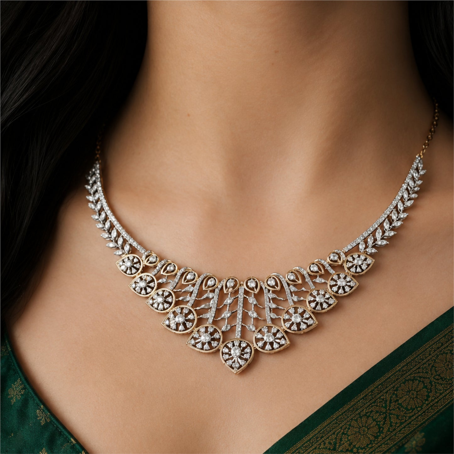 14K Diamond Bib Necklace by Manuvel Malabar Jewellers, detail view 3