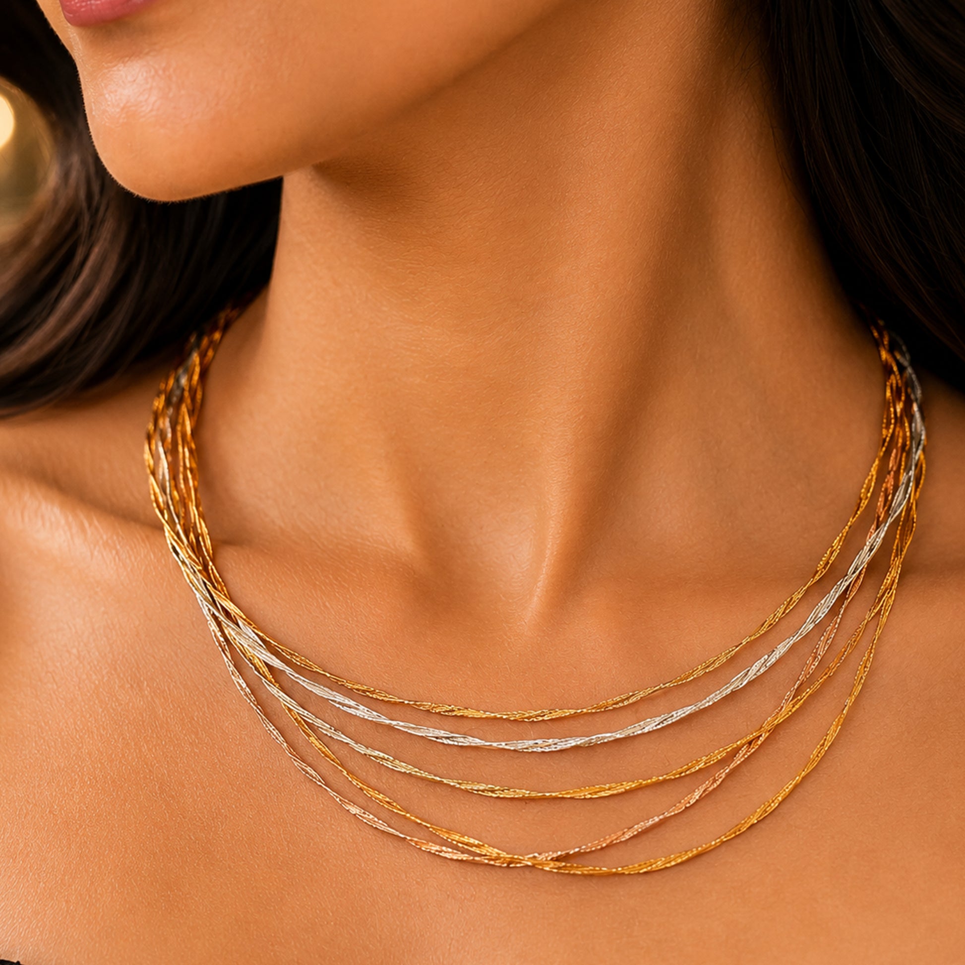 18K Multi-Strand Fancy Gold Necklace by Manuvel Malabar Jewellers, detail view 3