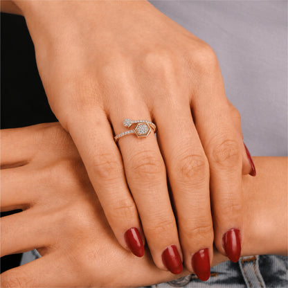 18K Hexagon Diamond Ring by Manuvel Malabar Jewellers, detail view 3
