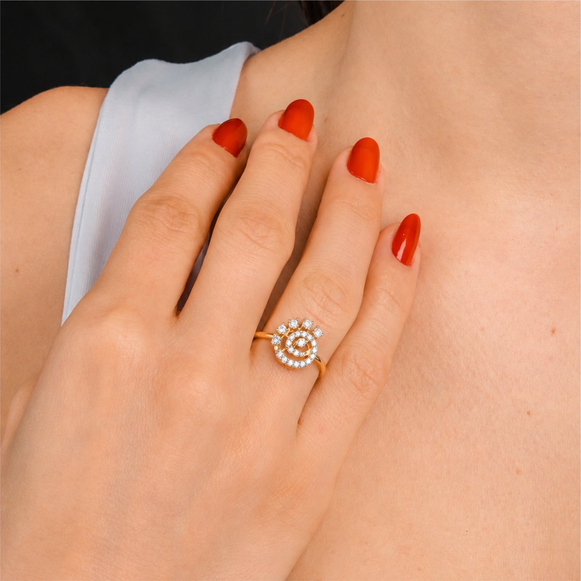 18K Diamond Halo Ring by Manuvel Malabar Jewellers, detail view 2