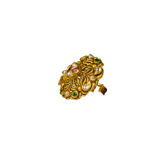 22K Antique Kundan Statement Ring by Manuvel Malabar Jewellers