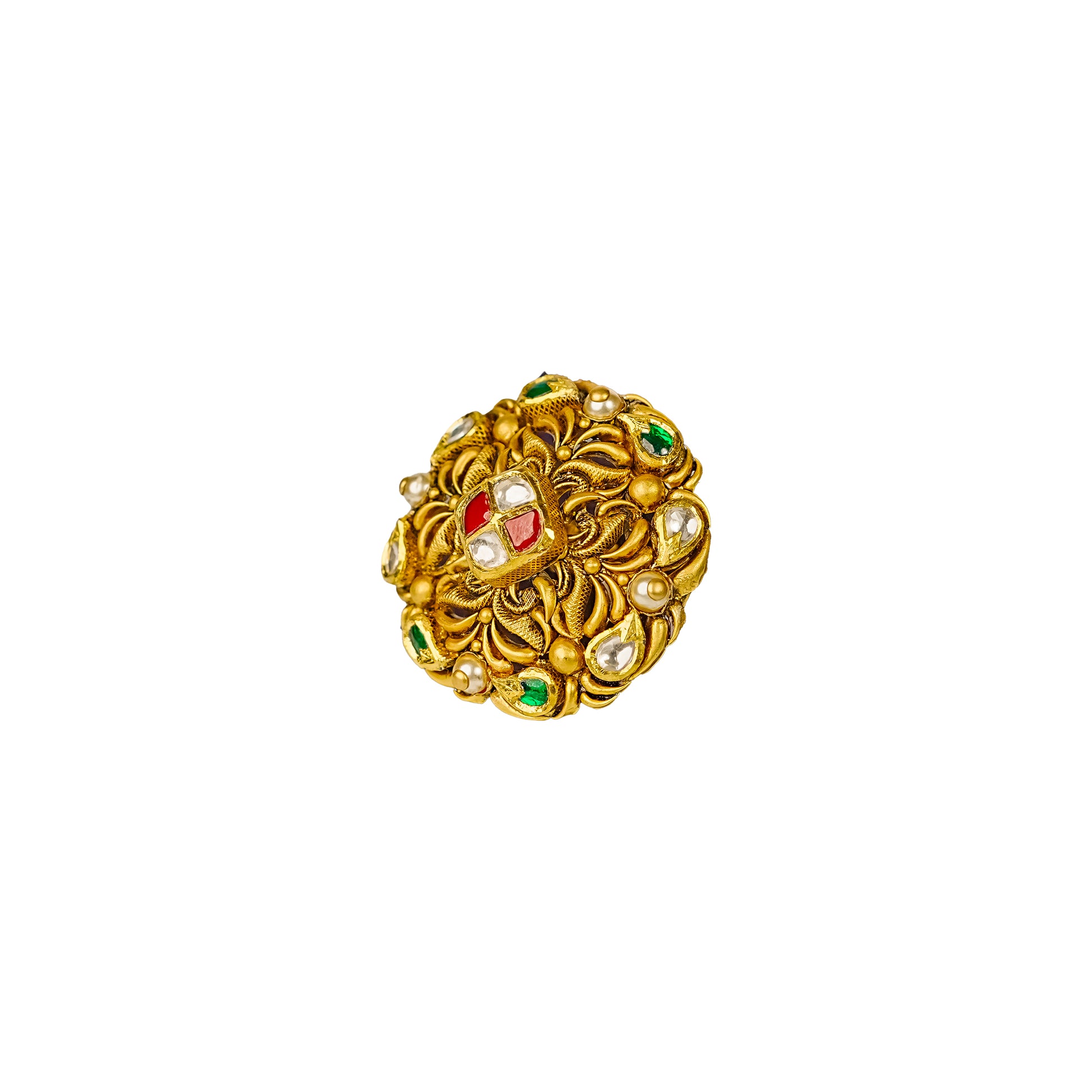 22K Antique Kundan Statement Ring by Manuvel Malabar Jewellers, detail view 3