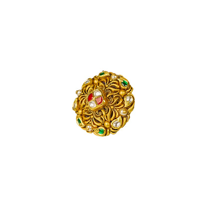 22K Antique Kundan Statement Ring by Manuvel Malabar Jewellers, detail view 3